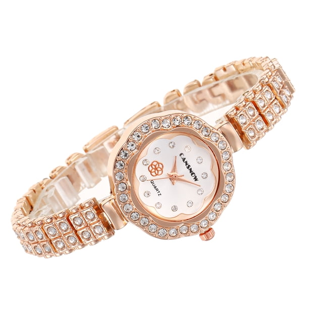 Reloj con Pulsera de Cristal de Oro Rosa para Mujer, Reloj de Pulsera de Cuarzo con Esfera Blanca, Reloj de Vestir de Lujo Minimalista