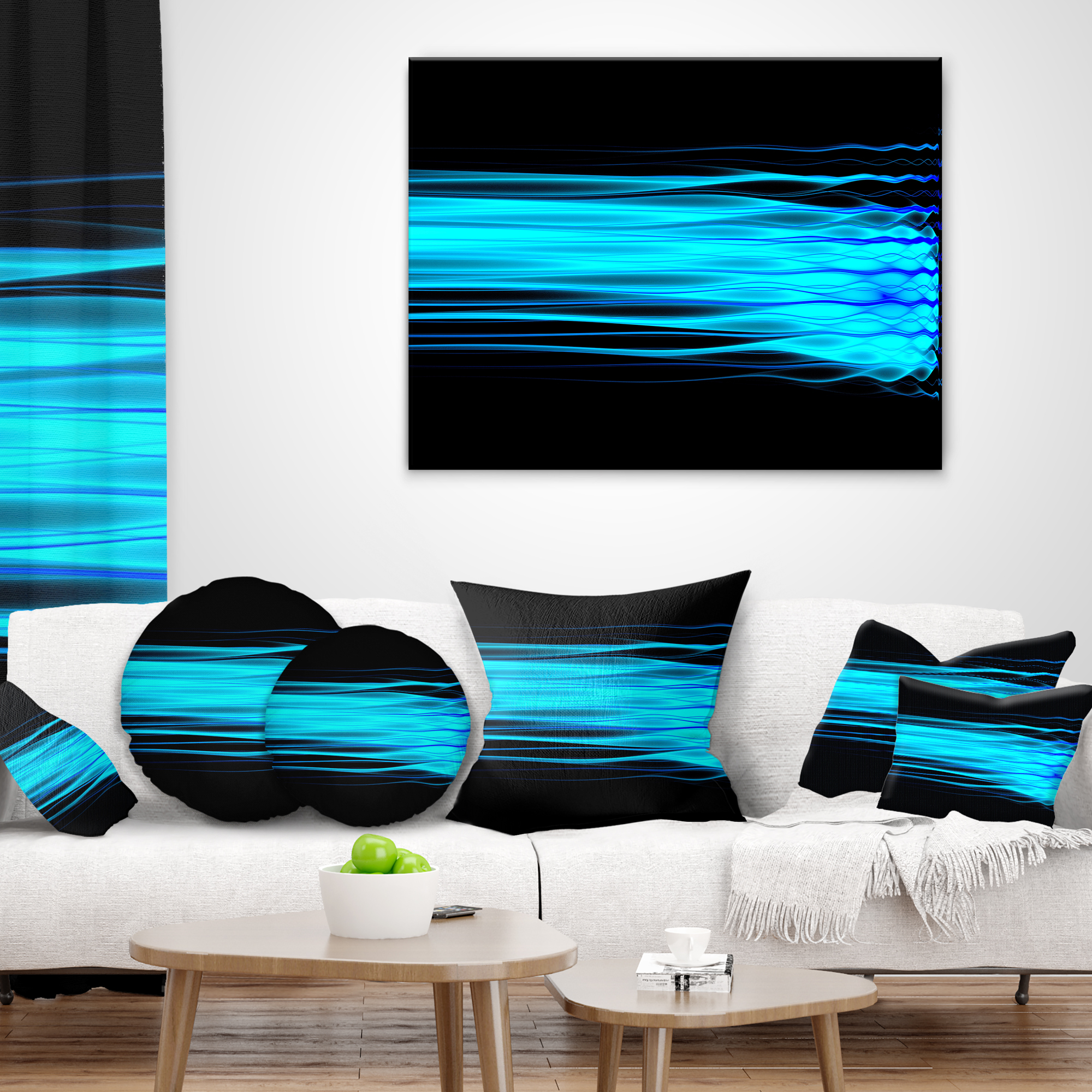 Designart Bright Blue Fractal Waves - Abstract Throw Pillow - 12x20