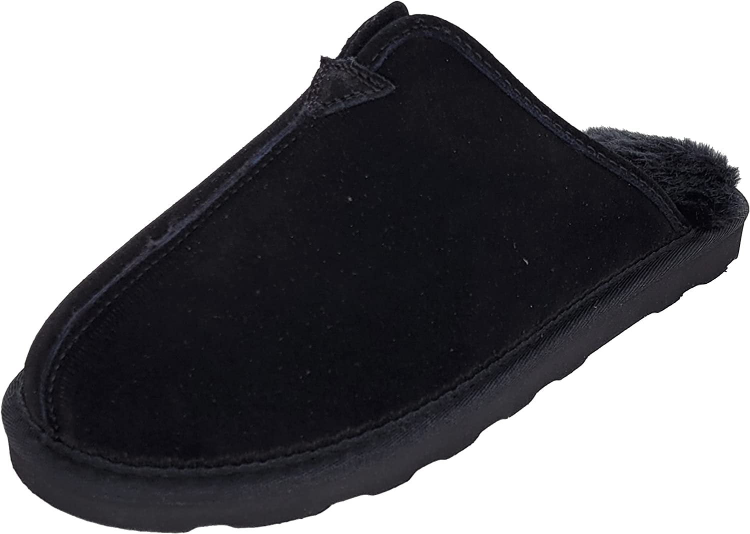 Clarks Mens Open Back Suede Leather Slipper - Plush Faux Fur Lining ...