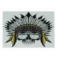 thumbnail image 1 of Skull Cutting Board, Dead Tribe Leader Feather Head Crown with Glasses, Decorative Tempered Glass Cutting and Serving Board, Small Size, Grey Yellow and Red, by Ambesonne, 1 of 1
