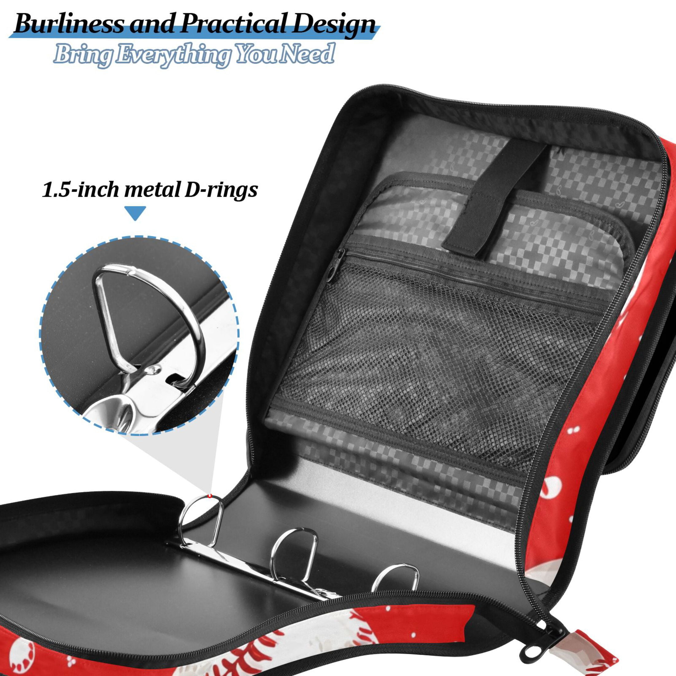 ALAZA Zipper Binder Baseball on Red 3 Ring Trapper Keeper File Folder Organizer Bag