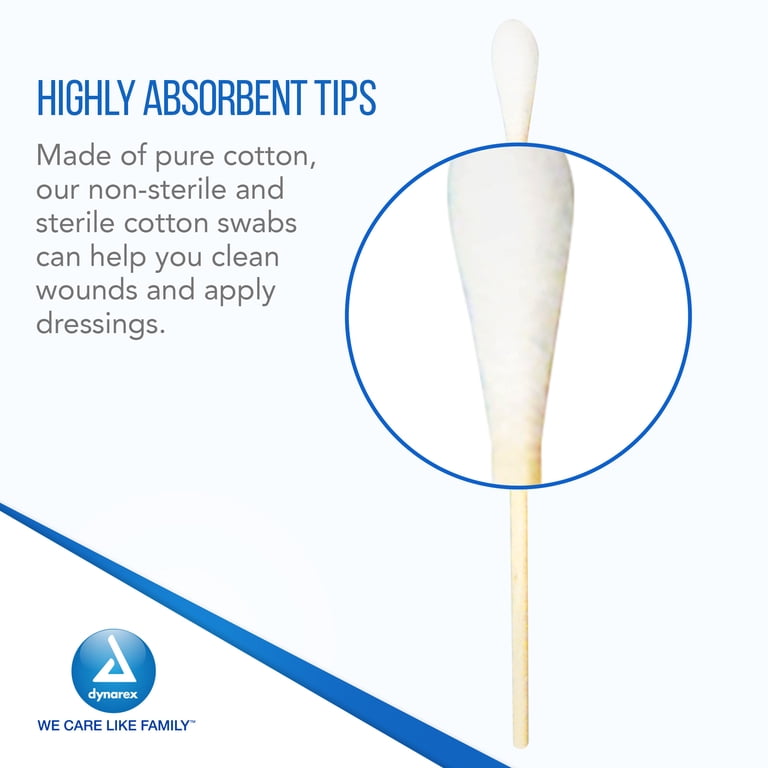Dynarex Cotton Tipped Applicators #4302 - 1 Box Of 6, Sterile, For Dentistry & Professional Use