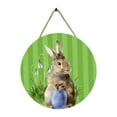 thumbnail image 4 of Letrero redondo de Pascua para puerta, decoración de madera con diseño de conejo y respaldo de cuerda de yute rústica. Estilo D, 4 of 9