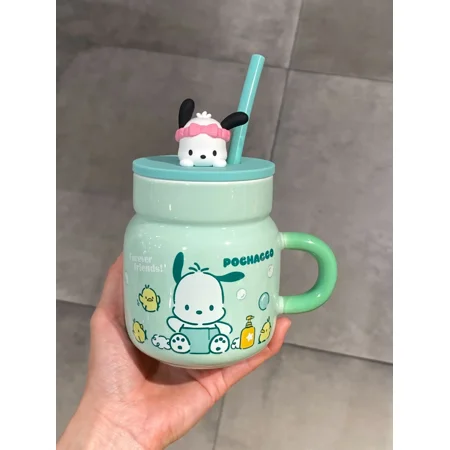 

Hello Kitty Ceramic Sanrio Cartoon Mug Cover with Straw Cinnamon Dog Coffee Milk Drink Water Cup Girl Gift
