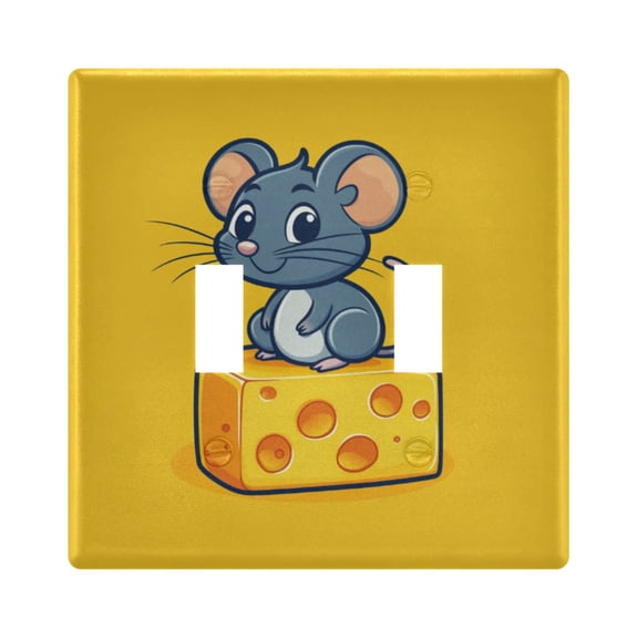 Cute Mouse on Cheese Light Switch Cover Electrical Outlet Cover Replaceable Wall Plates 2-Gang