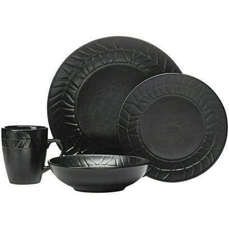 Mainstays Nature Collection 16-piece Black Stoneware Dinnerware set, Walmart Exclusive