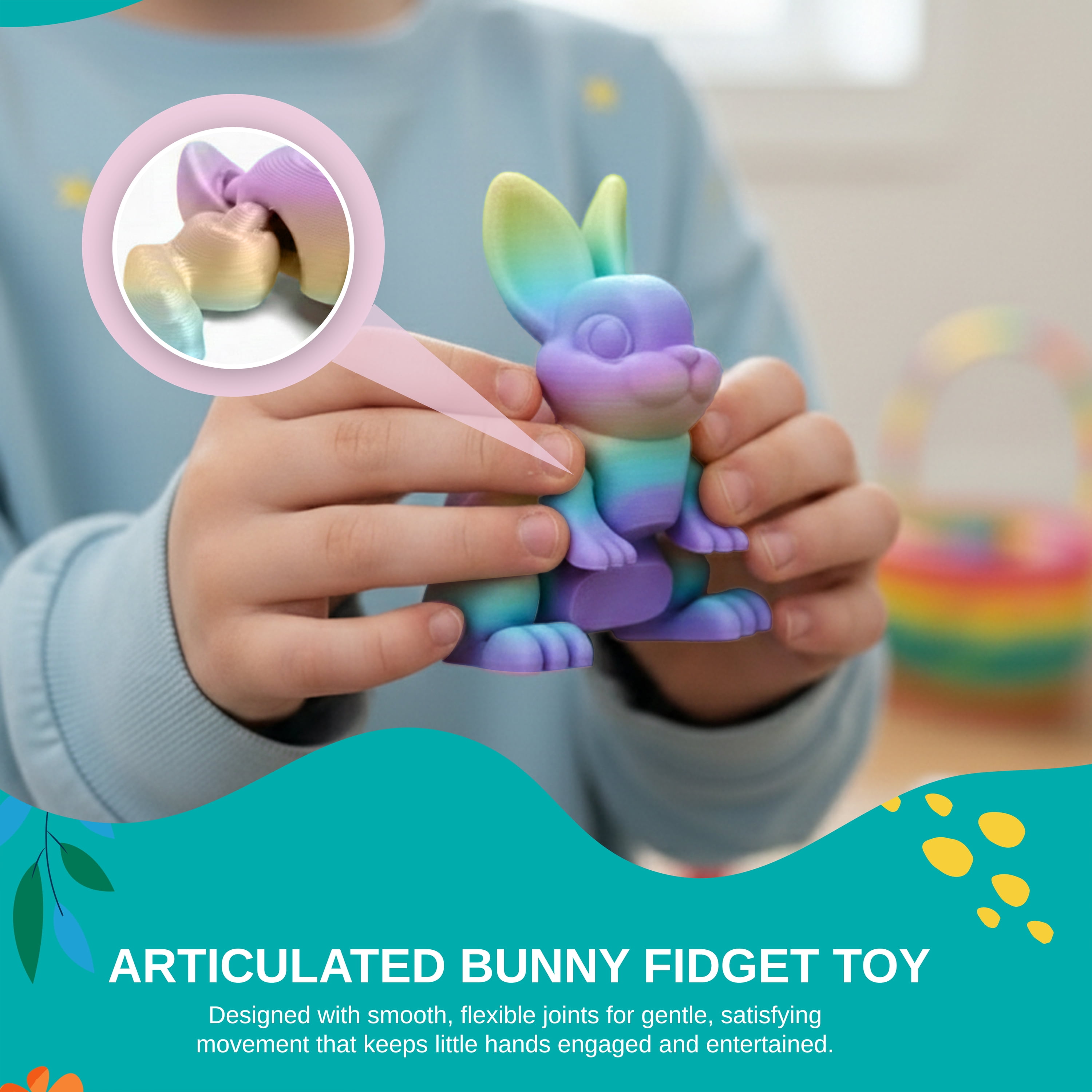 Sperric 3D Printed Bunny Surprise Eggs, 4.3” Prefilled Easter Egg with Articulated Bunny Fidget Toys, Easter Egg Toy Basket Stuffers for Kids, 2-Pack