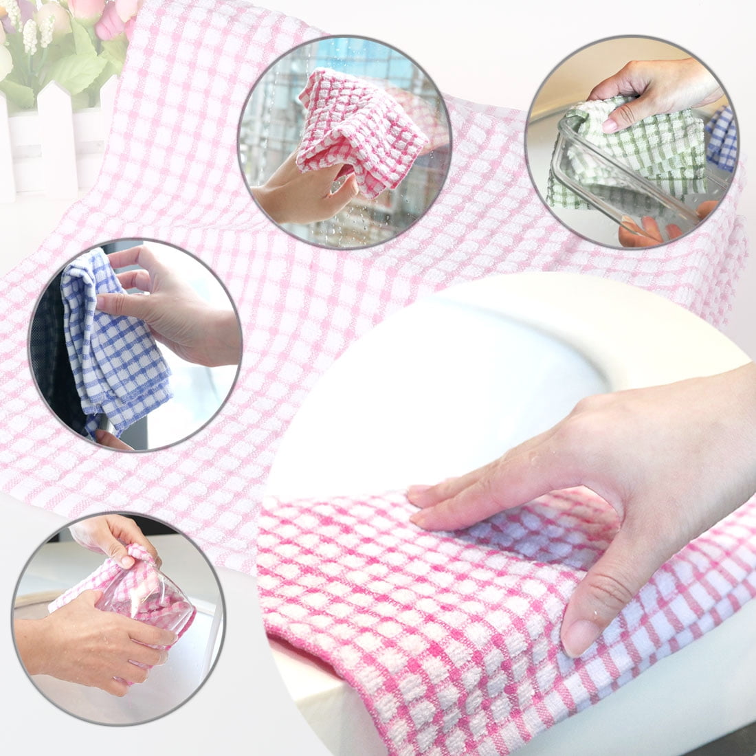 Unique Bargains Cotton Absorbent Kitchen Dish Cleaning Towels Pink