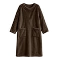 thumbnail image 6 of Mifsaly Womens Long Fleece Nightgown Plush Sleep Dress Long Sleeve Crewneck Warm Bathrobes with Pockets Coffee,M, 6 of 7