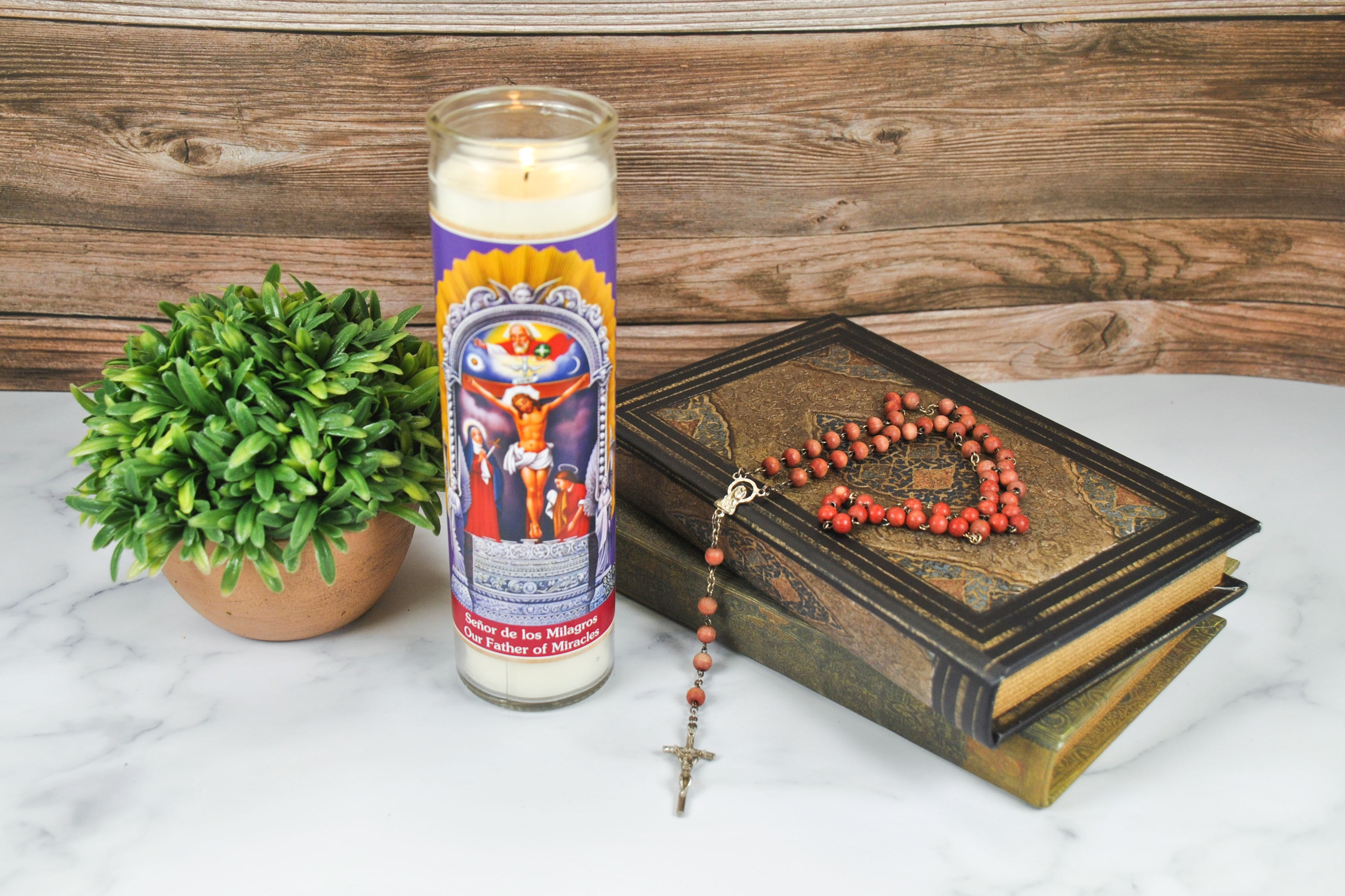 (4 pack) Prayer Candle Sr De Los Milagros White Wax, 8 Inch