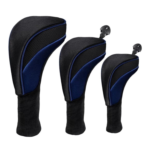 3Pcs Golf Cover Driver Headcover Mesh Long Neck Protector Covers - Blue, 31cm