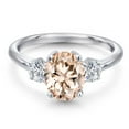 thumbnail image 3 of Gem Stone King 925 Sterling Silver Peach Morganite and Lab Grown Diamond Engagement Ring for Women | 2.14 Cttw | Oval 9X7MM | Gemstone October Birthstone | Size 8, 3 of 6
