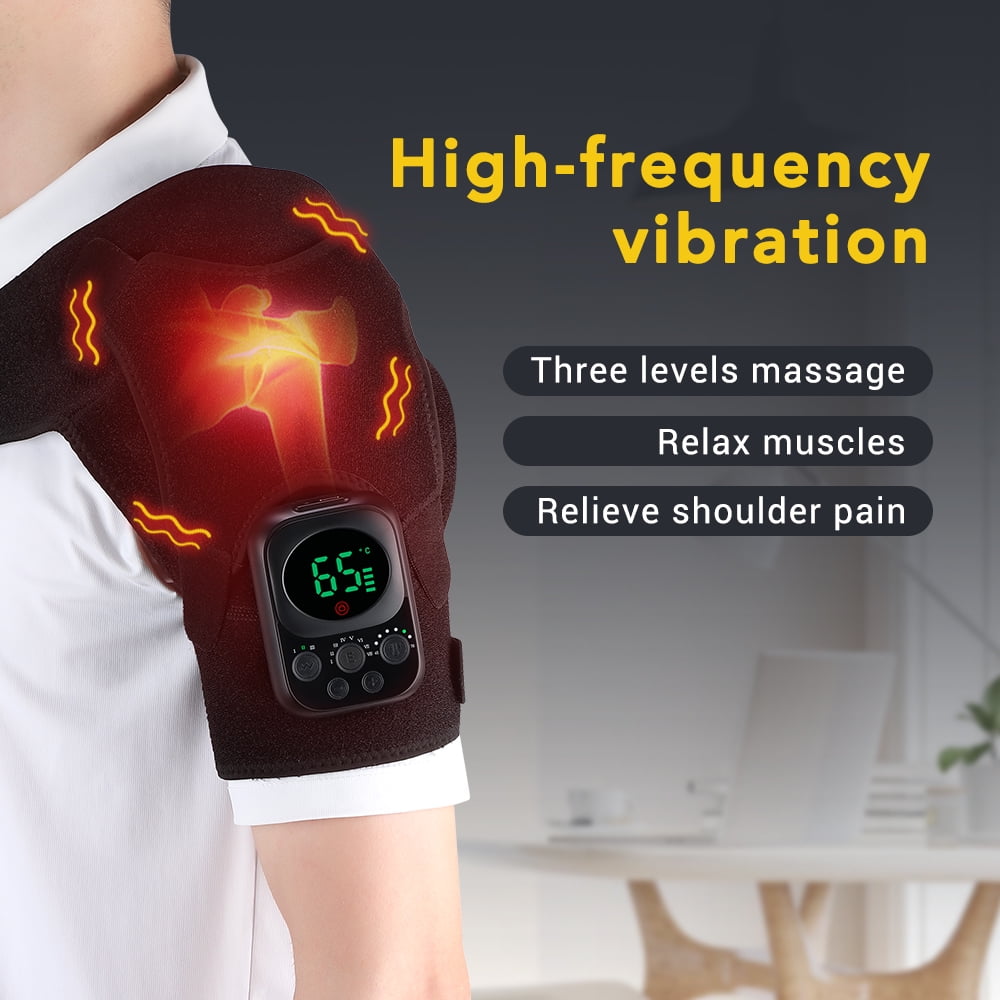 Flaremore Heated Shoulder Brace Wrap,Electric Shoulder Heating Pad with App Remote Control,5000mAh Rechargeable Cordless Shoulder Massager with 3 Adjustable Vibrations and Heating Modes for Relax