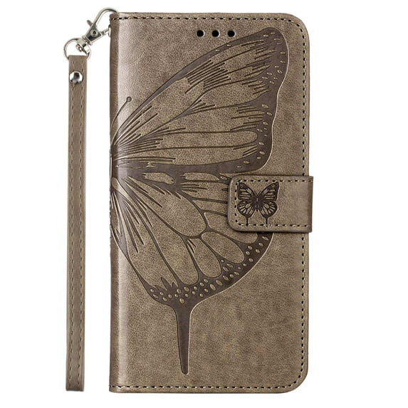 Design for Samsung Galaxy S22 Ultra 6.8 Inch Wallet Case, PU Leather Stylish Butterfly Flower Pattern Shockproof Flip Folio Phone Cover with Kickstand Wrist Strap Card Slots Magnetic Clasp Case,Gray