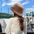 thumbnail image 5 of Gorro de invierno con forma de cubo para mujer y hombre, gorro de pescador de piel sintética esponjosa, estilo de Color sólido, 5 of 5