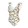 thumbnail image 4 of Yiaed Cartoon Monster Trucks Print Women's Ruffled One Piece Swimsuit V Neck Swimwear Slimming Monokini for Woman-Medium, 4 of 8