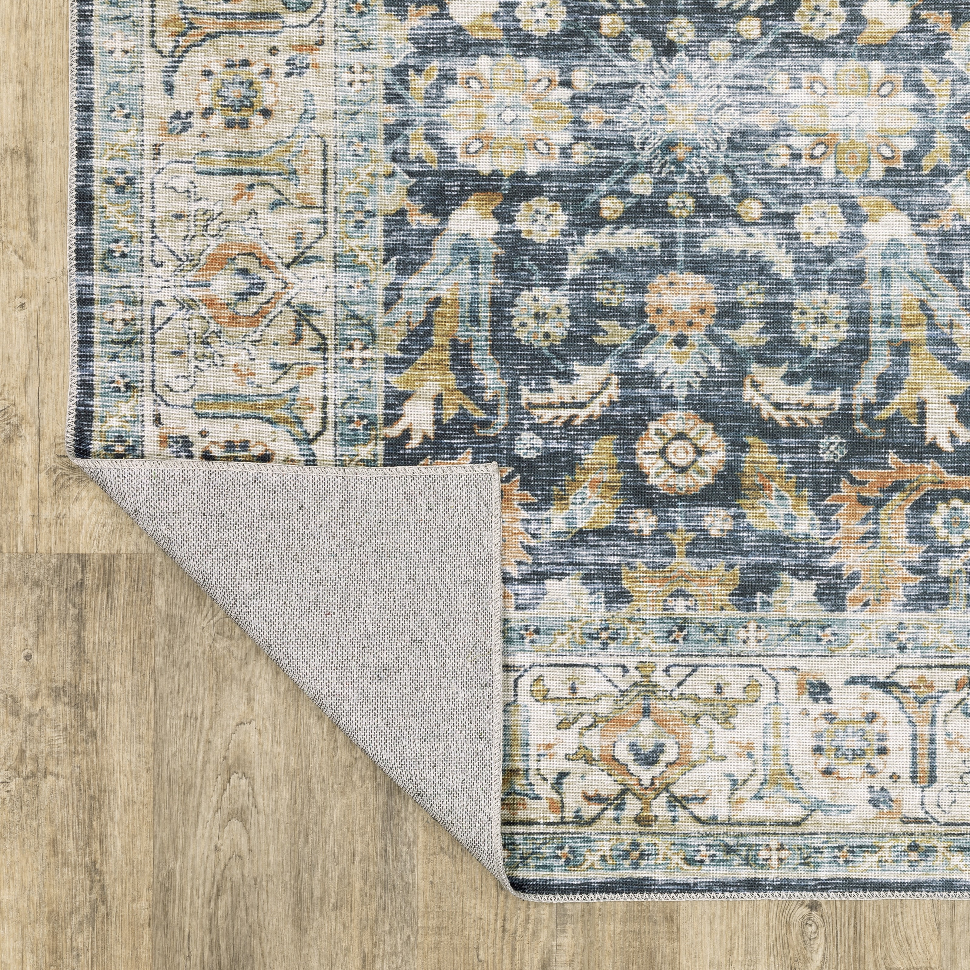 Avalon Home Celeste Washable Bordered Oriental Blue/ Gold Indoor Area Rug