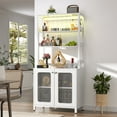 thumbnail image 6 of iSunirm Tall Wine Bar Cabinet with LED Light and Power Strip, 67'' Standing Liquor Cabinet with Door & Glass Holder, Coffee Bar Cabinet, Bakers Rack Cabinet, for Living Room, Kitchen, White, 6 of 9