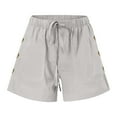 thumbnail image 6 of Jalioing Cotton Shorts for Women Elastic Waist Drawstring Summer Casual Shorts Side Button Vacation Shorts with Pocket, 6 of 6