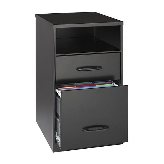Space Solutions 18" Metal 2 Drawer Filing Cabinet with Shelf Organizer in Black