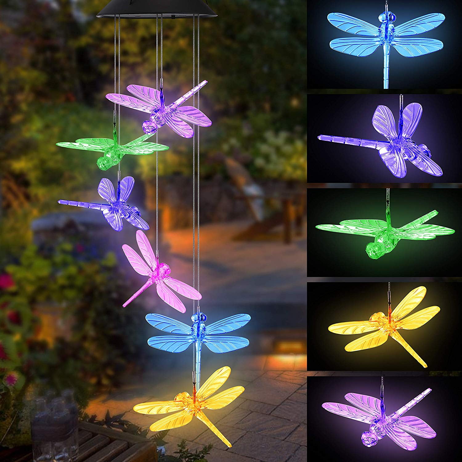 Solar Color-Changing Wind Chime Lights for Outdoor Indoor Home Garden Yard Patio Party Festival Decor Six LED Crystal Balls Hanging Lamp Portable Waterproof Romantic Wind Bell Light