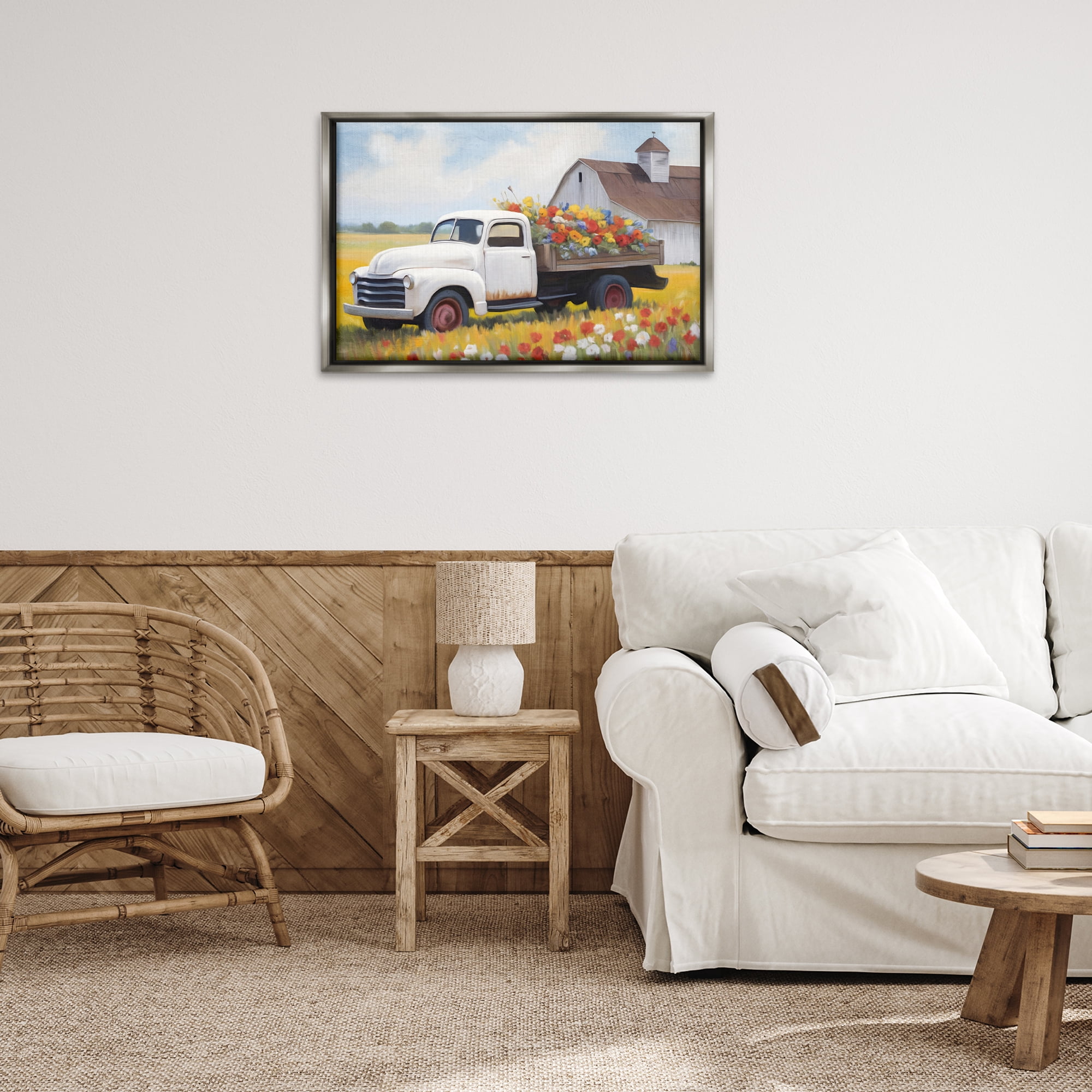 Stupell Industries Floral Truck Delivery Plants & Flowers Painting Gray Floater Framed Canvas Art Print Wall Art, 31 x 21