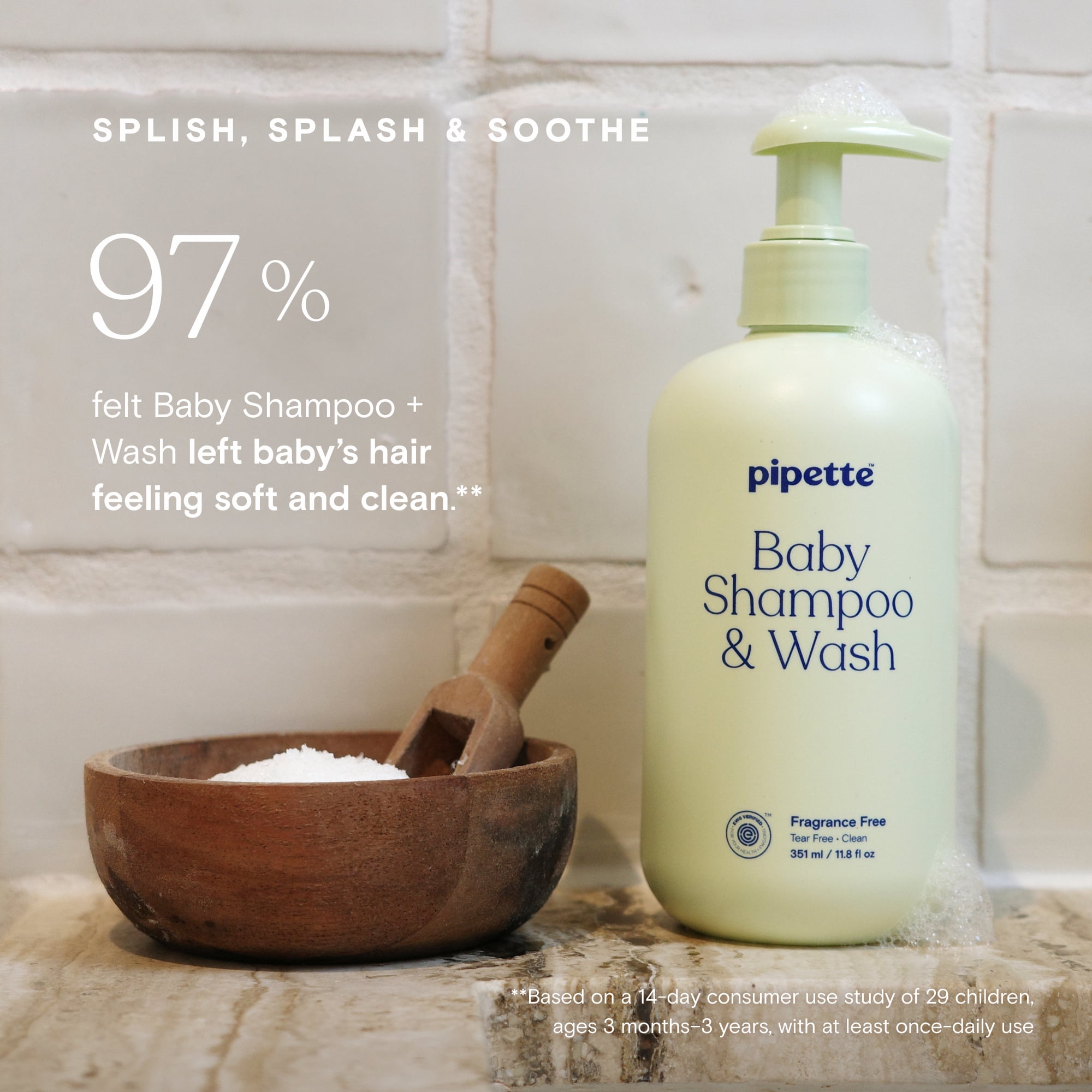 (4 pack) Pipette Tear-Free Baby Shampoo and Wash, Fragrance-Free, 11.8 fl oz