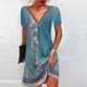 thumbnail image 2 of Vestido Corto para Mujeres Moda Cuello en V Manga Corta Impresa Suéter Vestido de Línea a para Ocasional Y Fiesta, 2 of 3