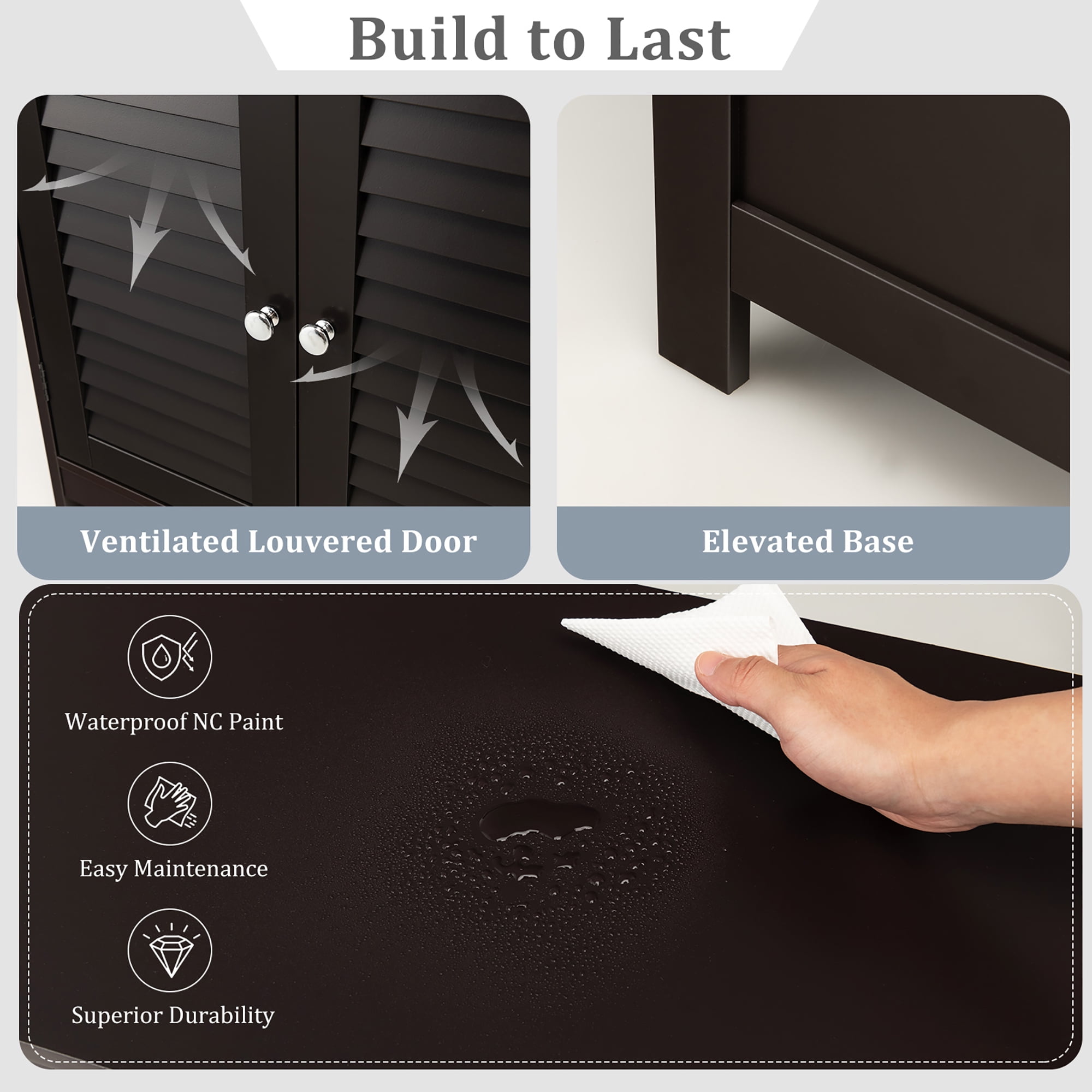 Costway Bathroom Storage Wood Floor Cabinet with Double Shutter Door Coffee