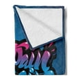 thumbnail image 2 of Fitness Soft Flannel Fleece Throw Blanket, No Pain No Gain Words Graffiti Style Typography Gym Training, Cozy Plush for Indoor and Outdoor Use, 70" x 90", Blue Pink Pale Blue, by Ambesonne, 2 of 5