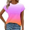 thumbnail image 4 of Women's Tops Crew Neck Pleated Cap Sleeve Gradient Tunic Shirts Summer Casual Loose Comfortable Tee (L, Multicolor), 4 of 7
