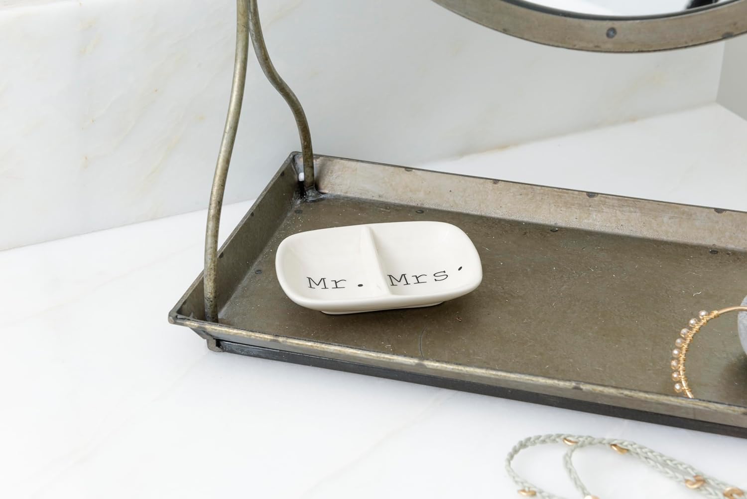 Creative Co-Op Ceramic Mr. & Mrs. Divided Ring Dish - image 3 of 7