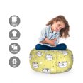 thumbnail image 2 of Cartoon Storage Toy Bag Chair, Cat Faces Laughing Along Stars Kitten Funny Joyful Playroom, Stuffed Animal Organizer Washable Bag, Large Size, Pale Green and White, by Ambesonne, 2 of 3