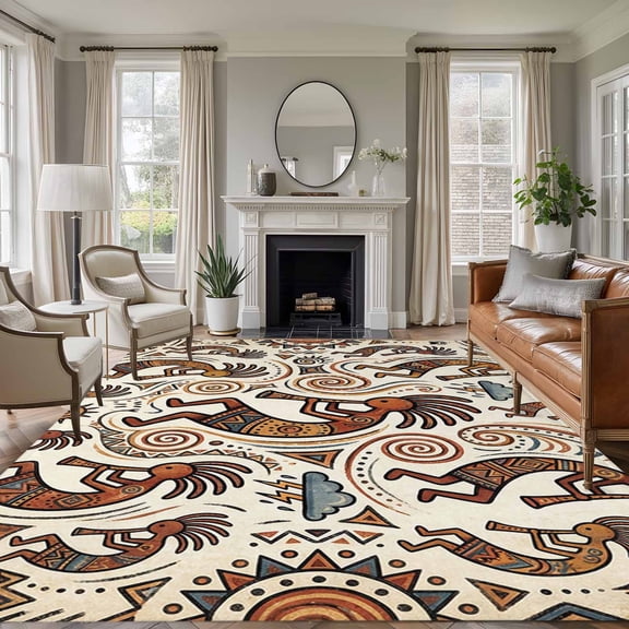 5'x7' Area Rugs for Living Room Bedroom, Boho Western Washable Rug Carpet Runner Indoor Outdoor, Vintage Abstract Art Ethnic Tribe Non Slip Floor Mats Area Rug for Kitchen, Nursery
