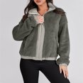 thumbnail image 4 of gbyLJF Women's Sherpa Fleece Jackets Casual Long Sleeve Cropped High Neck Zipper Coat Winter Warm Outerwear Dark Gray L, 4 of 7