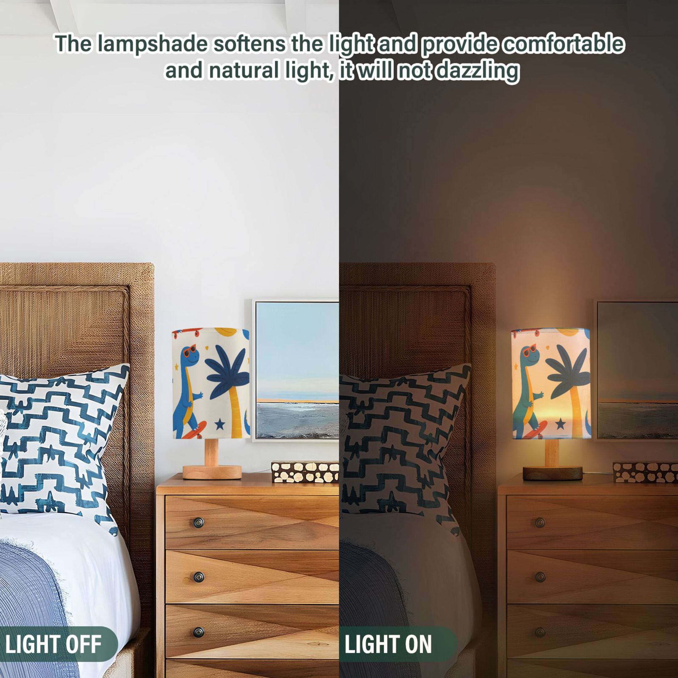 Dinosaurs Playing Basketball Trees Table Lamp with USB Port LED Warm Light Lamp Night Light Home Decor