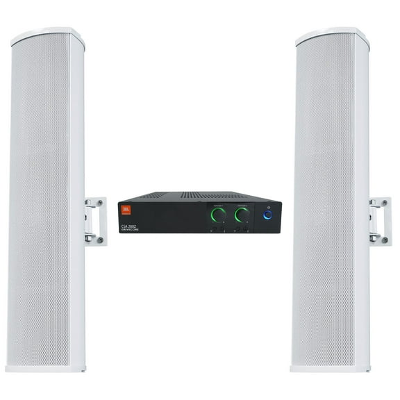 JBL CSA 280Z Commercial Amplifier 2) White Line Array Commercial Column Speakers