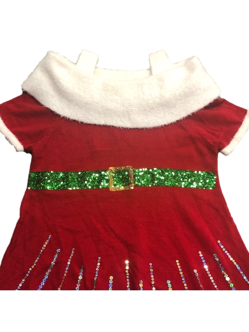 United States Sweaters Womens Red & Green Sequin Mrs Santa Claus Christmas Holiday Dress Medium