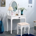 thumbnail image 3 of Costway Wood Makeup Dressing Table Stool Vanity Set Jewelry Desk W/ Drawer & Mirror, 3 of 10