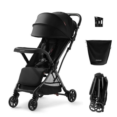 Momcozy ClickGo Lightweight Stroller Compact Travel Stroller for Airplane with One-Click Fold Baby Stroller and Toddler Stroller with Large Canopy for Kids from 6 Months to 50 Lbs