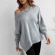 thumbnail image 5 of Jersey de punto de manga larga con cuello redondo para mujer, suéter holgado de moda con dobladillo dividido de Color puro para citas, gris claro L, 5 of 7