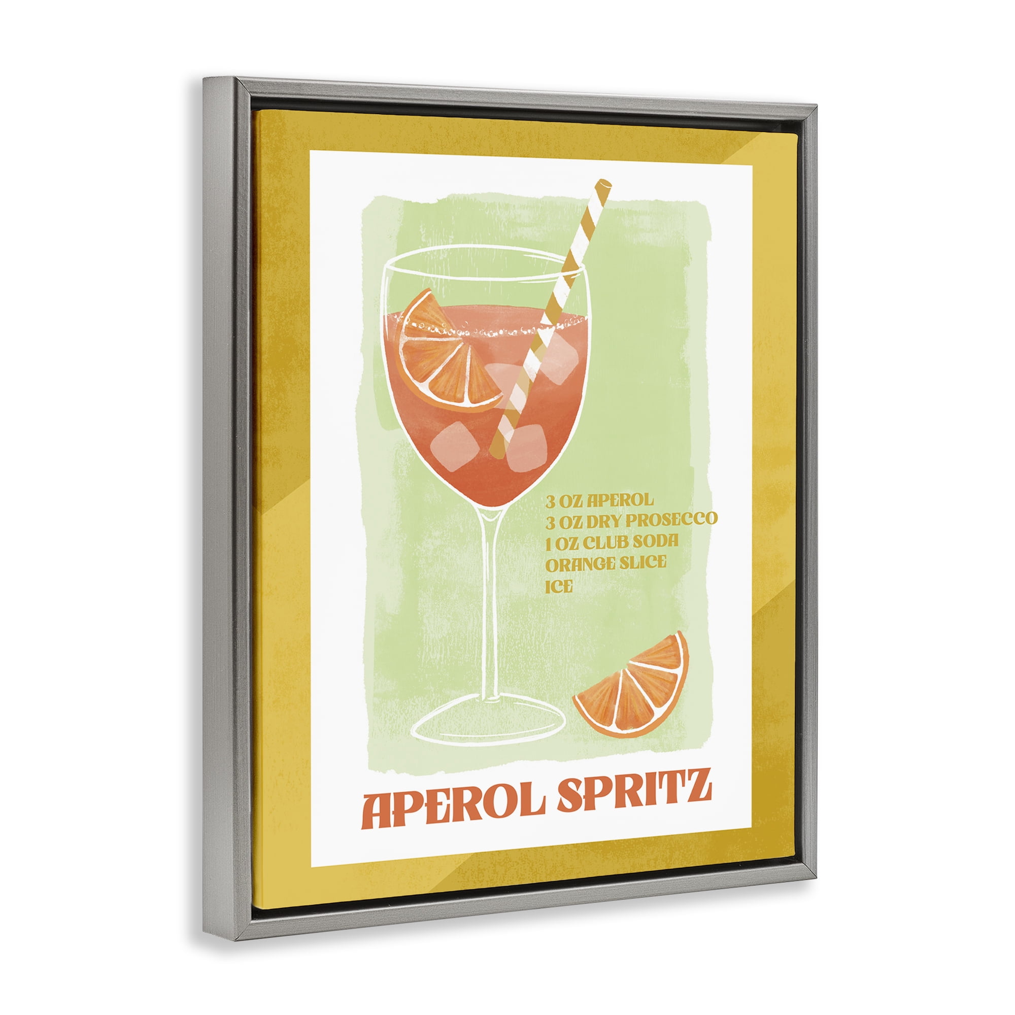 Stupell Industries Retro Aperol Spritz Recipe Food & Beverage Painting Gray Floater Framed Canvas Art Print Wall Art, 17 x 21