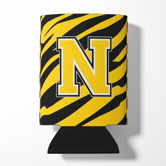 Letter N Initial Tiger Stripe - Black Gold  Can or Bottle Hugger