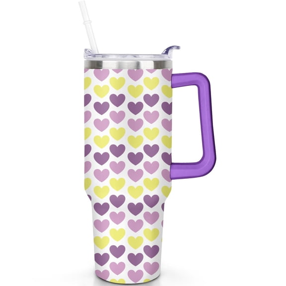 40oz Stainless Steel Valentine's Day Vacuum Insulated Travel Tumbler Handle Flip Straw Lid Leak Proof Cup Gift for Him Her