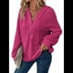 thumbnail image 2 of Sudadera con Capucha para Mujer, de Punto Gofre, Larga, Cordón Ajustable, Botones, Cuello en V, Informal, Tipo Jersey, con Capucha Rosa Roja L, 2 of 8