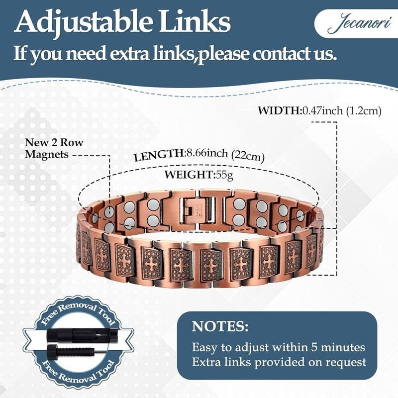 GMOX Men's Copper Bracelet,3X Strength 99.99% Pure Copper Magnetic Bracelets,Adjustable Length
