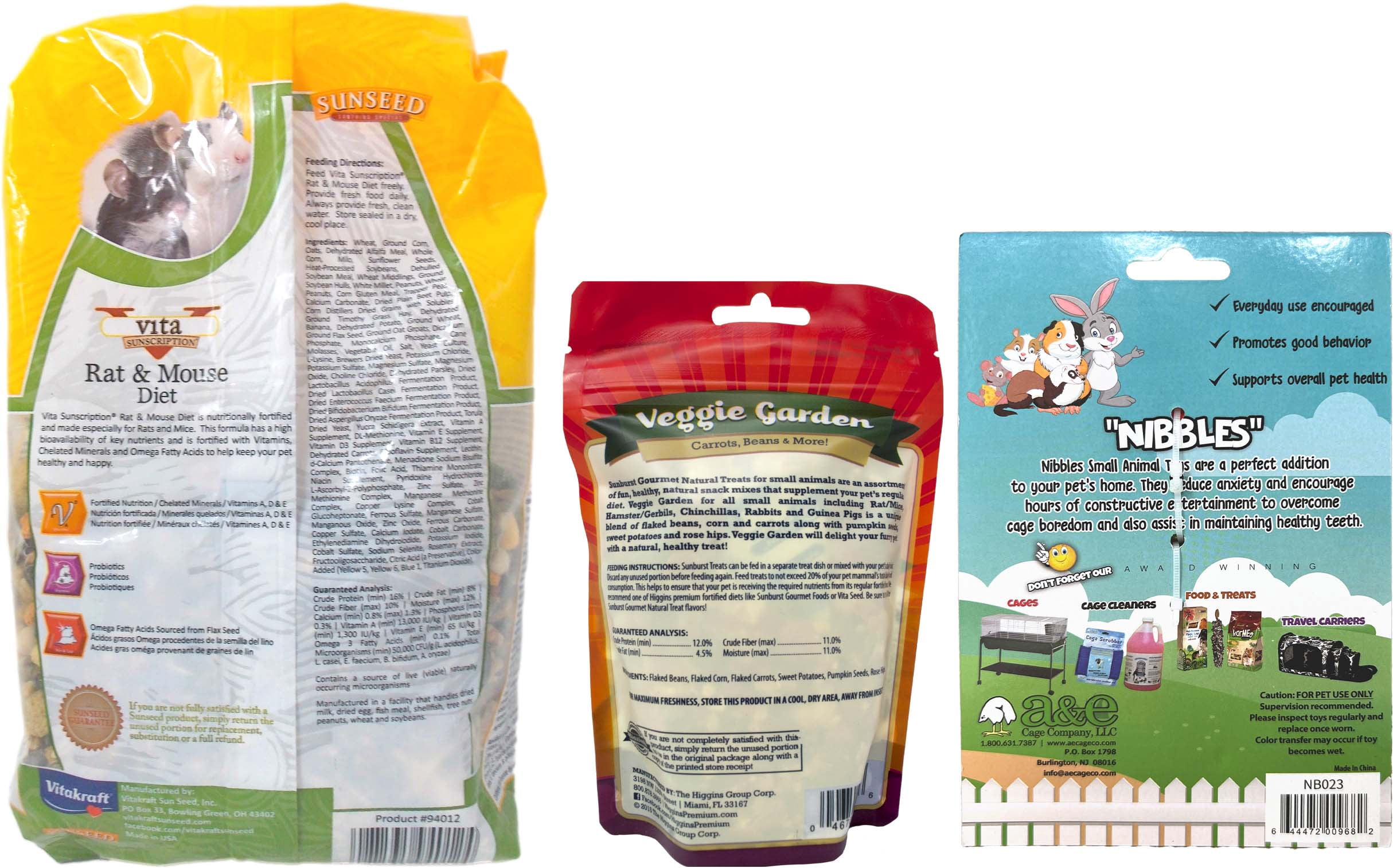 Sunseed Vita Sunscription Rat & Mouse Diet (2 Lbs) with Sunburst Veggie Garden Treats (5 Ounces) and Chews + MerlinsMart Zine