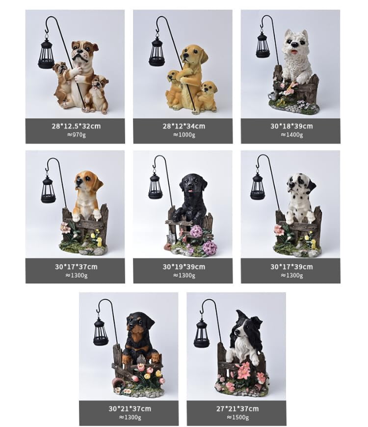 Garden Dog Statues Outdoor Decorations, Solar Lights Outdoor Puppy Statue, Outdoor Animal Statues with Solar Lantern for Patio, Lawn, Yard Art Decoration, Housewarming Garden Gift