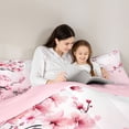 thumbnail image 5 of Manfei Chic Flowers Sakura 3 Pieces Queen Comforter Set for Teens Adults,Cherry Blossoms Ultra Soft Bedding Sets,Japanese Style Bedding Comforter Set Breathable,Super Cozy Room Decor,Reversible, 5 of 8