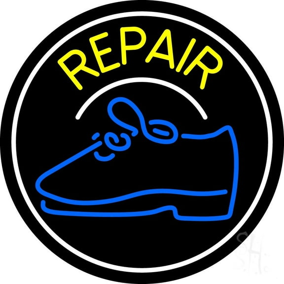 Yellow Repair Shoe With Border LED Neon Sign 18 x 18 - inches, Black Square Cut Acrylic Backing, with Dimmer - Bright and Premium built indoor LED Neon Sign for store interior Décor, Storefront.